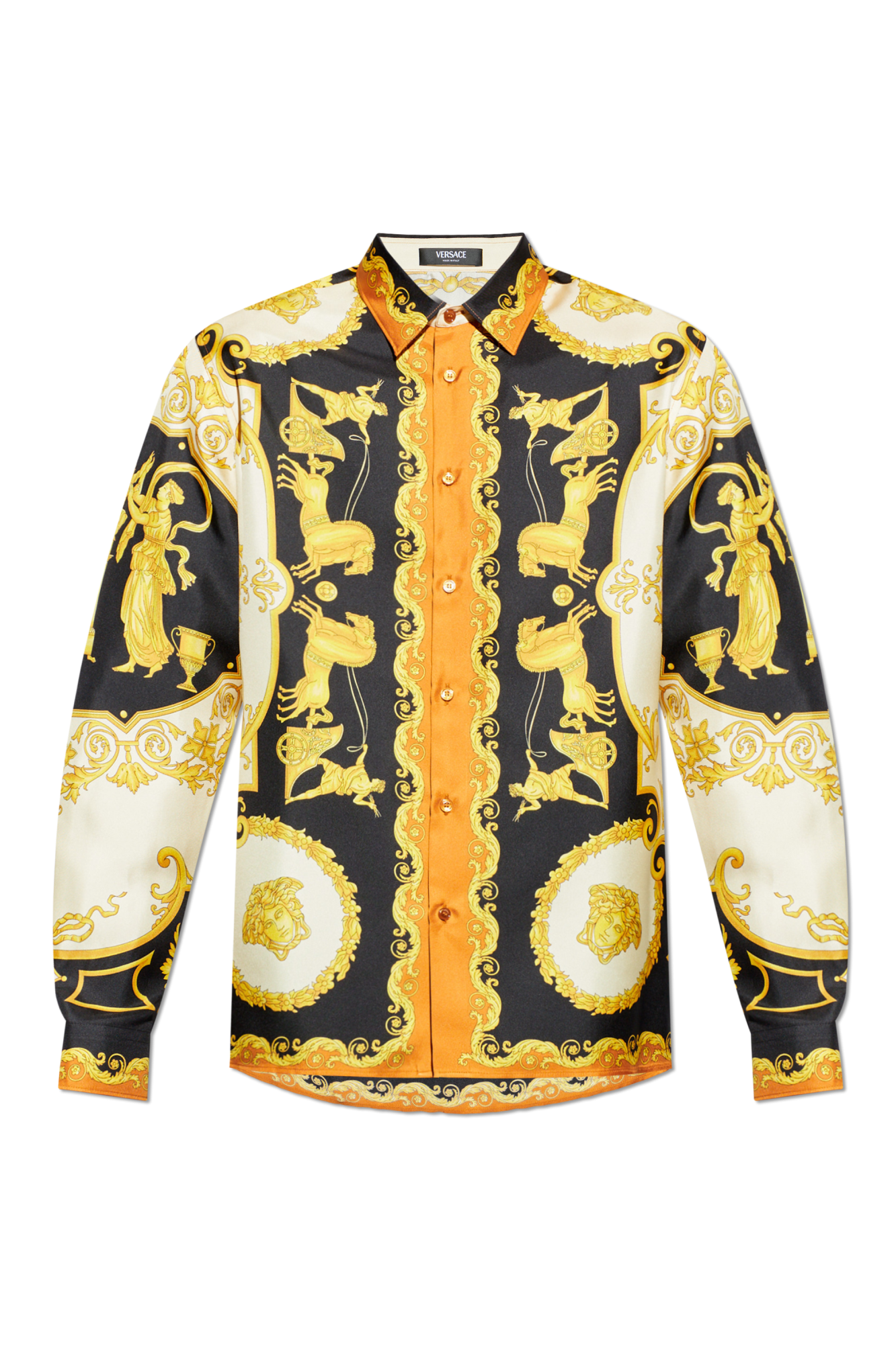 トップス ENG AVAILABLE: Versace Silk Cotton Shirt Wild Cats Silk Shirt Black,Print | VERSACE US